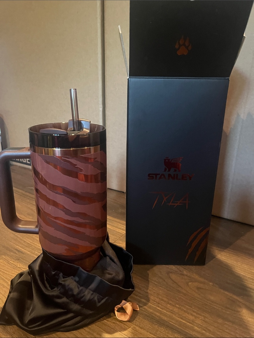 Stanley Brown and Dark Brown Tiger Stripe Mug with Straw